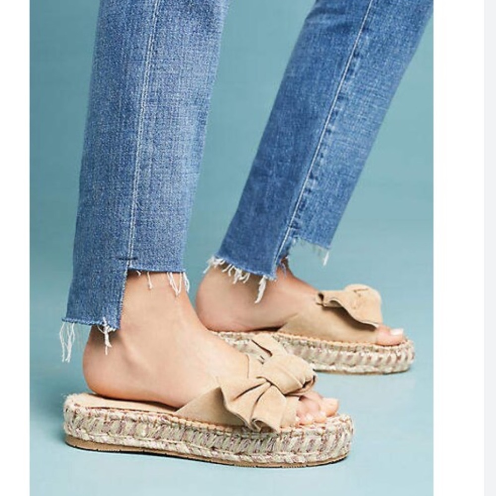 Anthropologie J Slides Risty Espadrille Suede Bow Slides size 8
